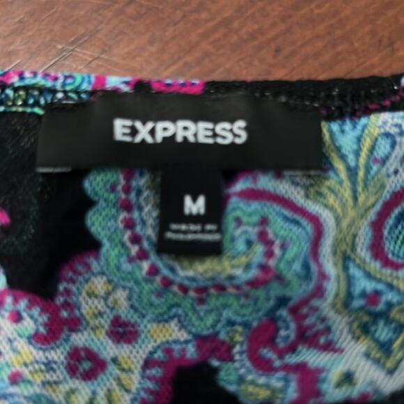 Express Paisley Print Knit Tiered Dress Woman Size Medium Flapper Ruffle Retro - Picture 5 of 10